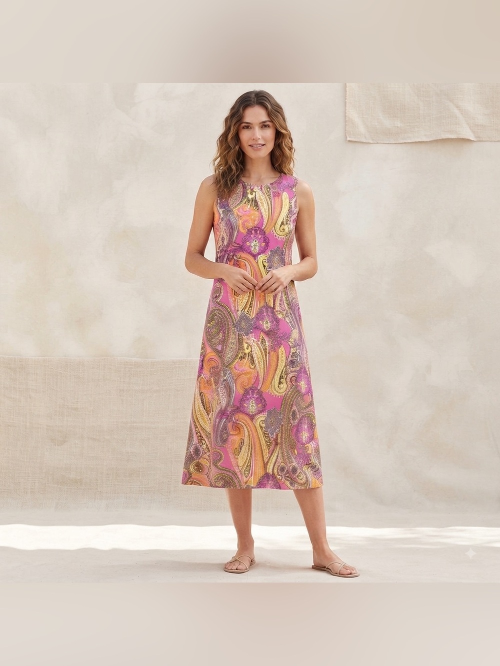 Tommy Hilfiger Pink Paisley Sleeveless Midi Dress Size 6 Casual Summer Travel